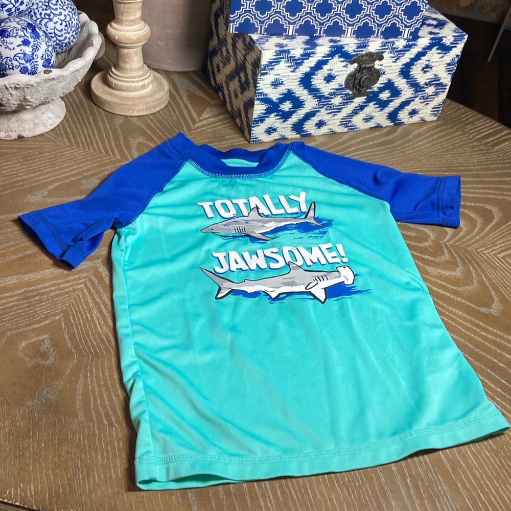 Toddler Boys Great White Shark Swim Rash Guard Swimsuit Swim Shirt